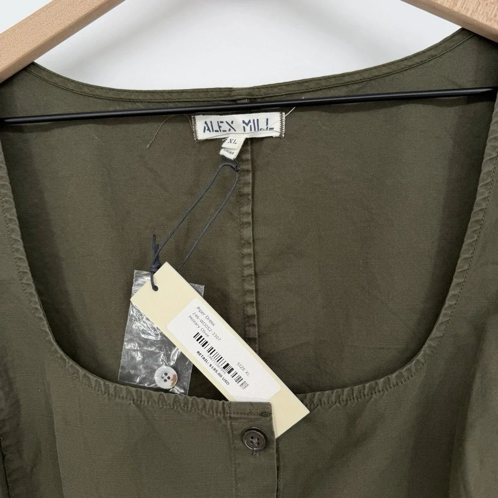 Alex Mill Sz XL Piper Square Neck Cotton Blend Midi Dress Sleeveless Button Down - Picture 4 of 7